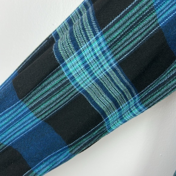 Beach lunch lounge Plaid Flannel Long Sleeve Button Down Shirt 1X Blue - Picture 6 of 12
